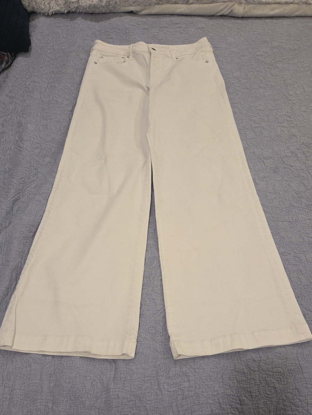 American Eagle White Baggy Wide Leg Jeans Stretch Denim Size 14L!